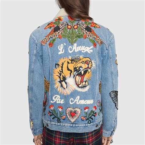 gucci denim embroidered jacket|gucci embroidery applique.